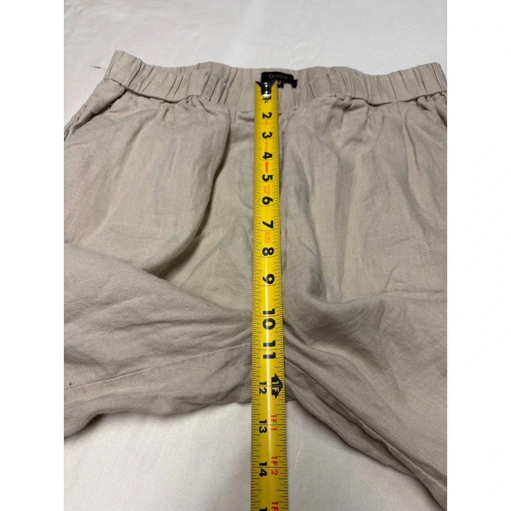 Quince 100% European Linen Pants Driftwood Beige Wide Leg Elastic Womens M 30X25